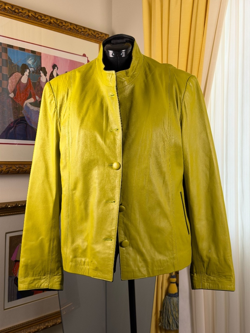 RARE Marco Peel Original Chartreuse Leather Jacket Size 56 Statement Piece